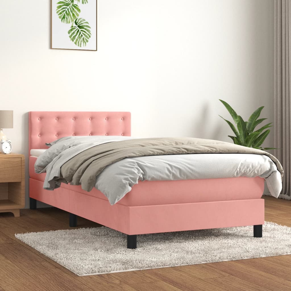 kontinentalseng med madras 90x190 cm fløjl pink