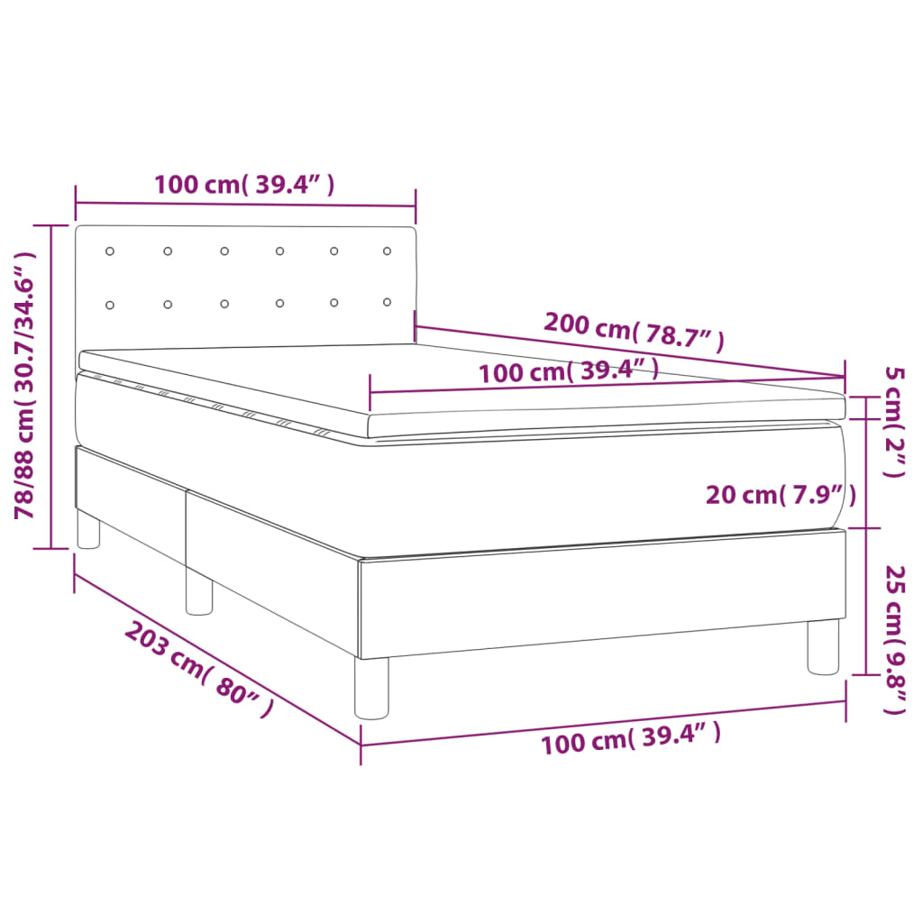 kontinentalseng med madras 100x200 cmfløjl lysegrå