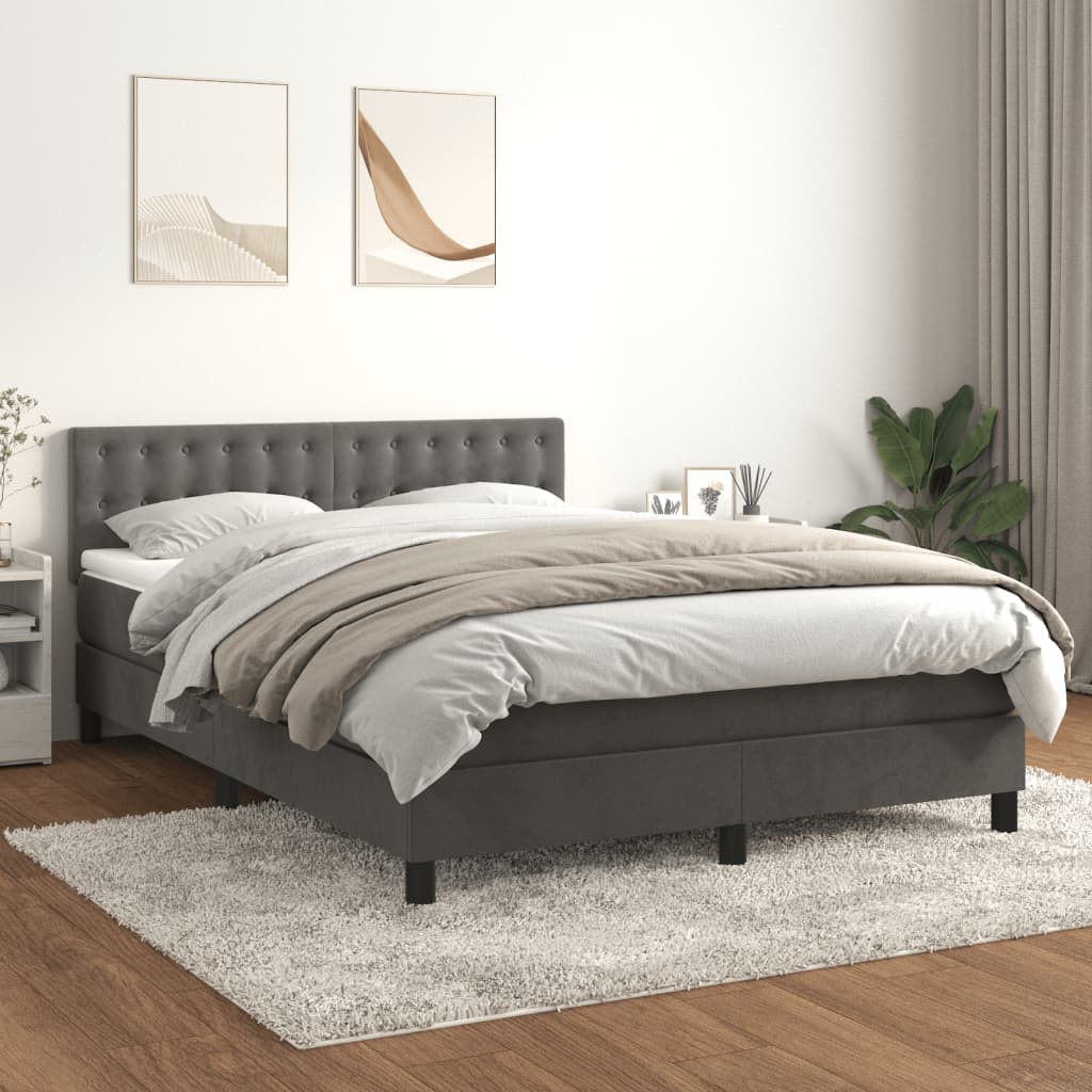kontinentalseng med madras 140x190 cm fløjl mørkegrå