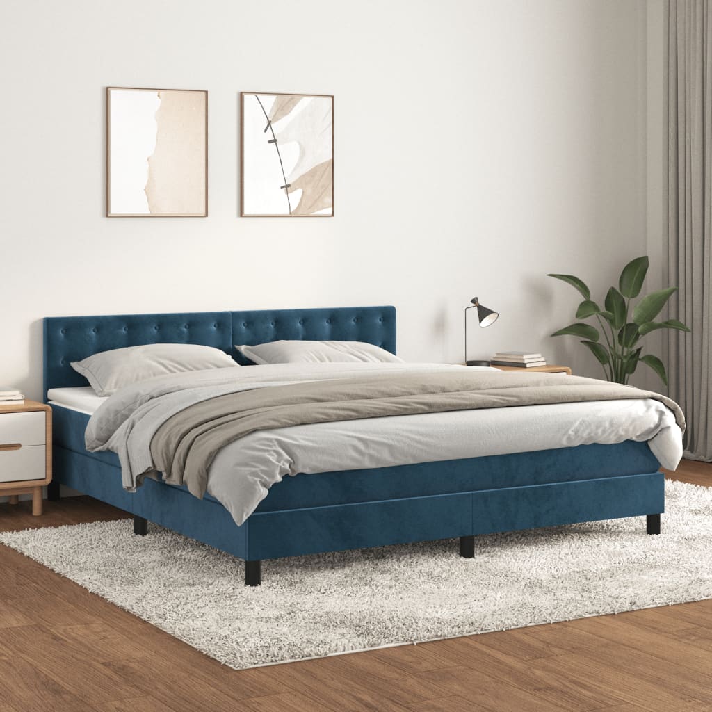 kontinentalseng med madras 180x200 cm fløjl mørkeblå
