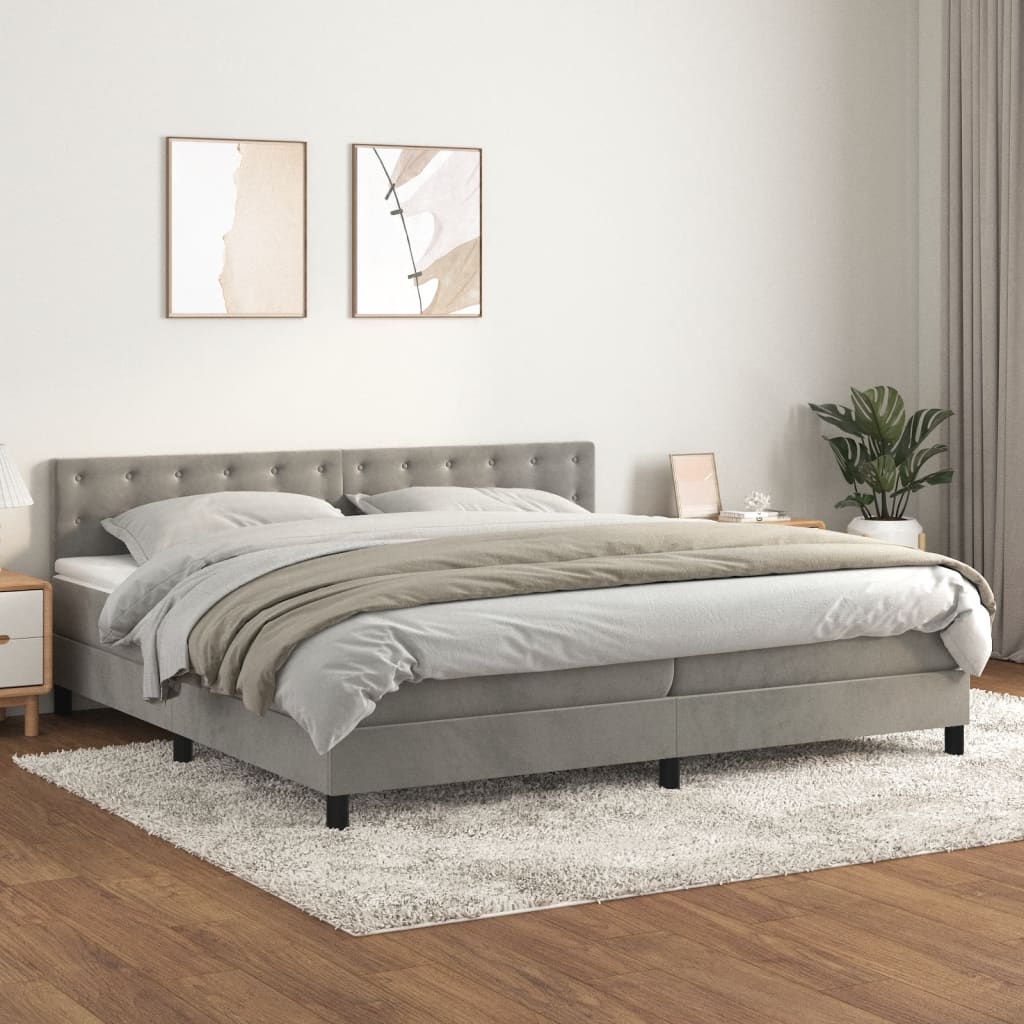kontinentalseng med madras 200x200 cm fløjl lysegrå