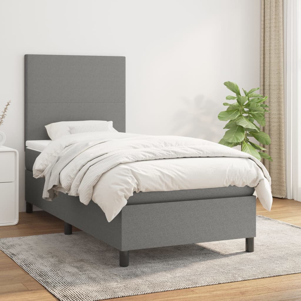 kontinentalseng med madras 90x190 cm stof mørkegrå