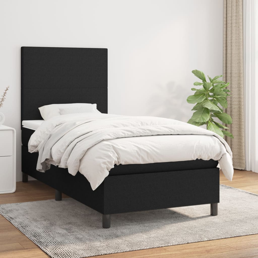 kontinentalseng med madras 90x200 cm stof sort