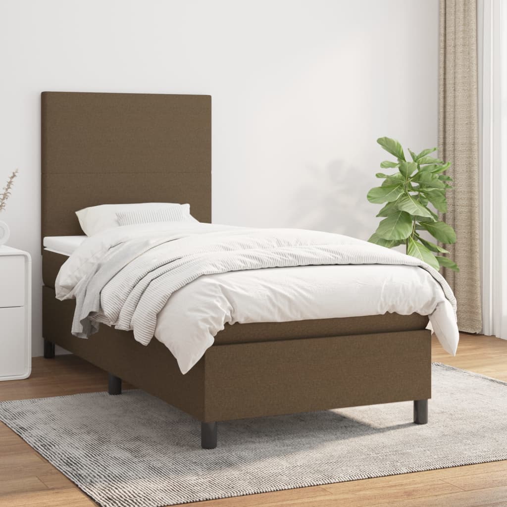 kontinentalseng med madras 90x200 cm stof mørkebrun