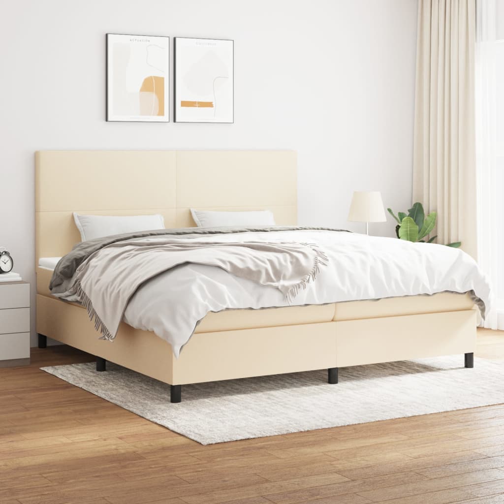 kontinentalseng med madras 200x200 cm stof cremefarvet