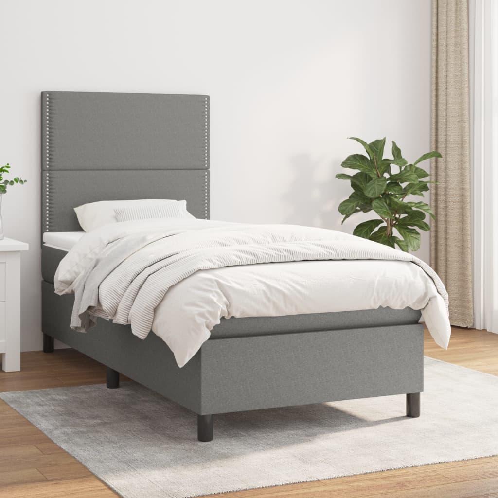 kontinentalseng med madras 90x190 cm stof mørkegrå
