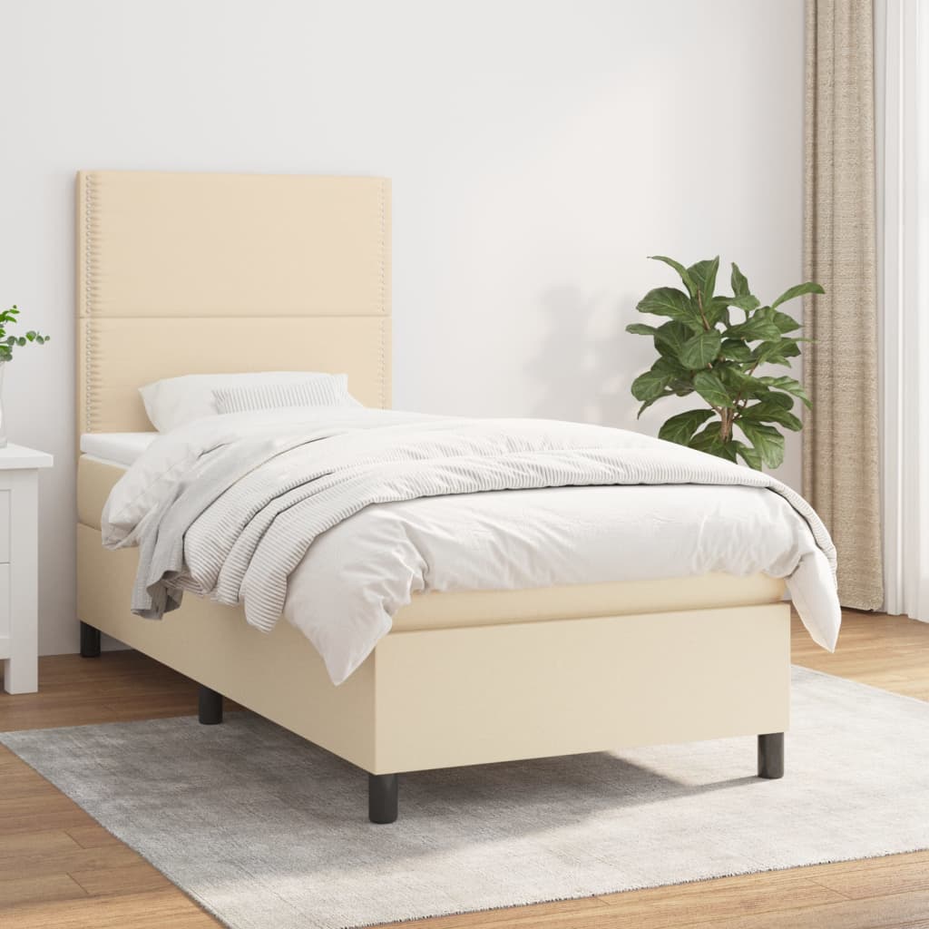 kontinentalseng med madras 90x200 cm stof cremefarvet