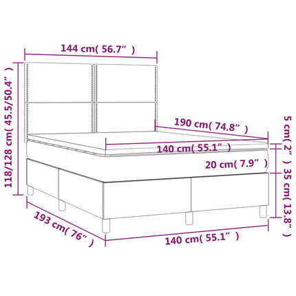 kontinentalseng med madras 140x190 cm stof cremefarvet