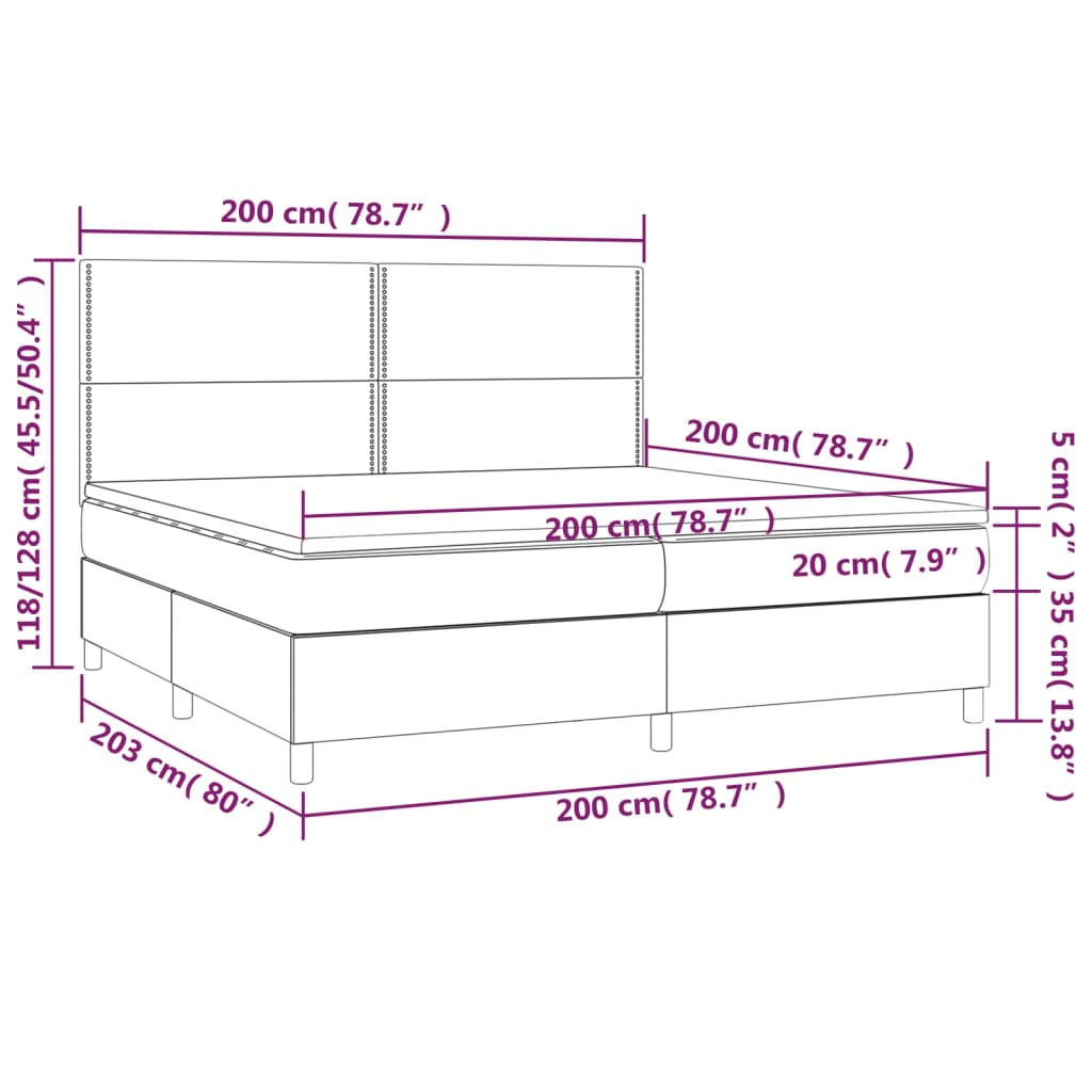 kontinentalseng med madras 200x200 cm stof mørkegrå