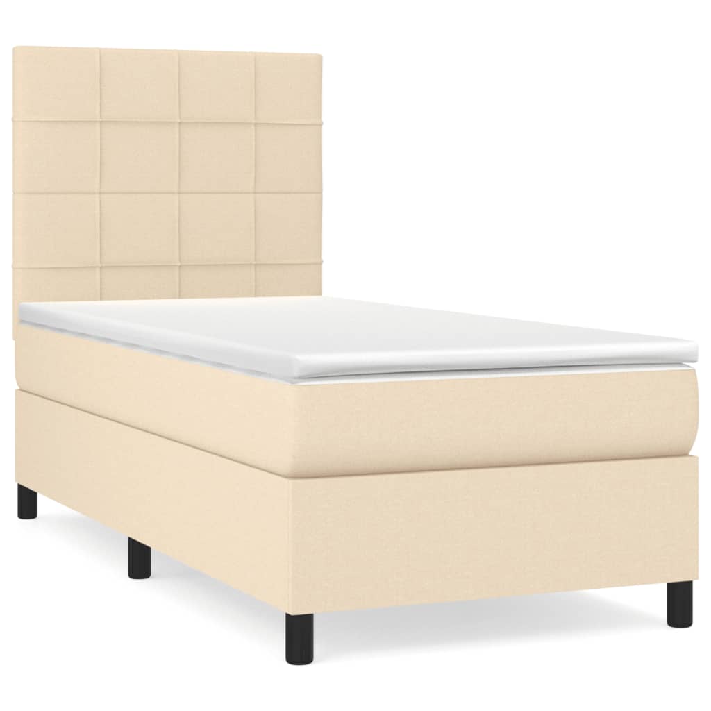 kontinentalseng med madras 90x190 cm stof cremefarvet