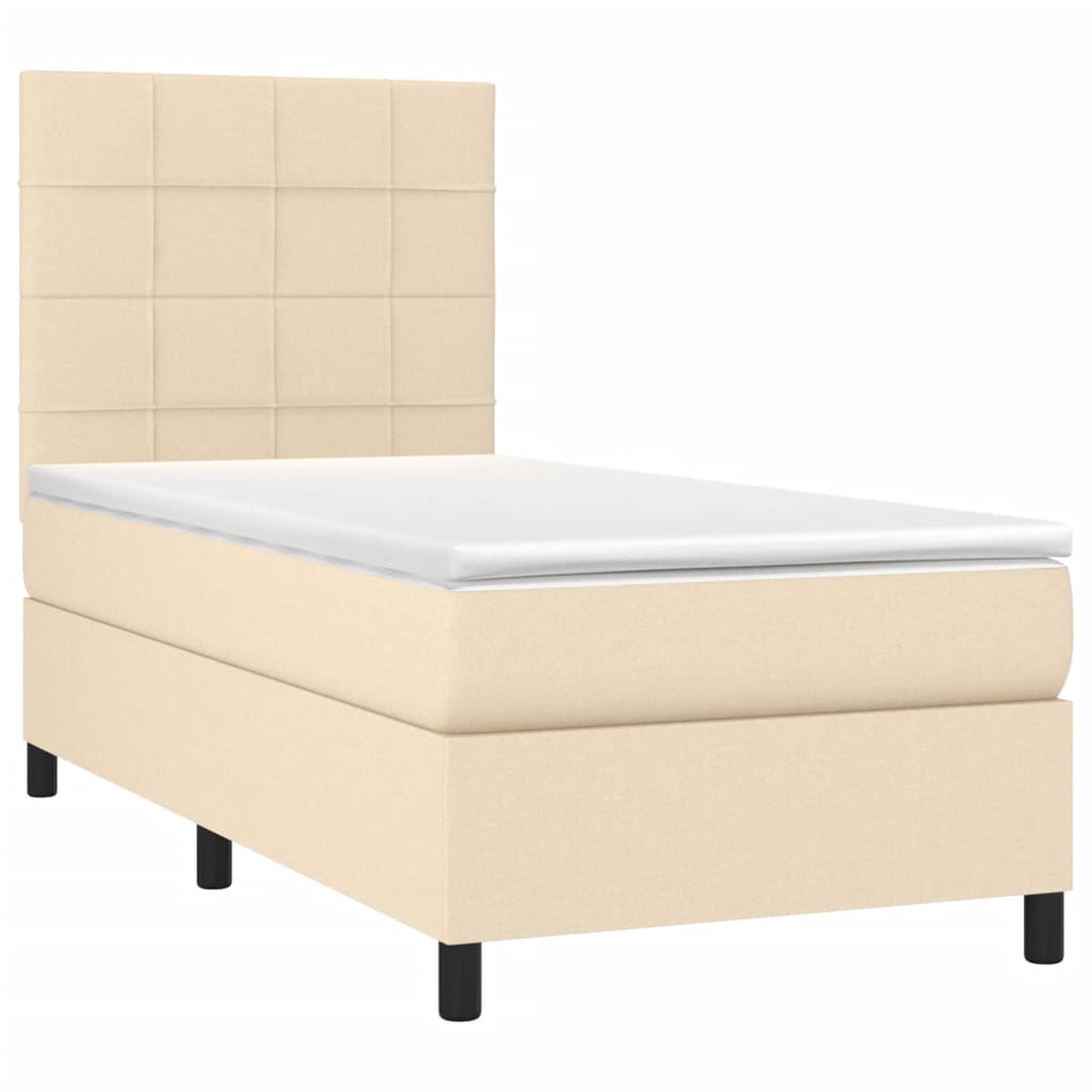 kontinentalseng med madras 90x190 cm stof cremefarvet