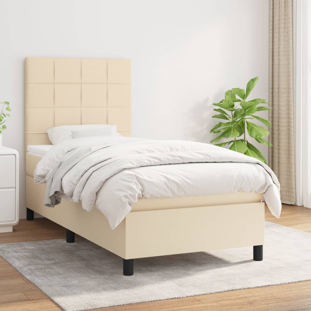 kontinentalseng med madras 90x190 cm stof cremefarvet