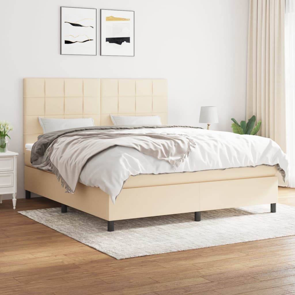 kontinentalseng med madras 180x200 cm stof cremefarvet
