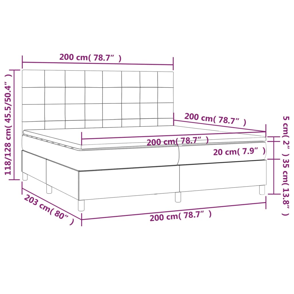 kontinentalseng med madras 200x200 cm stof mørkegrå