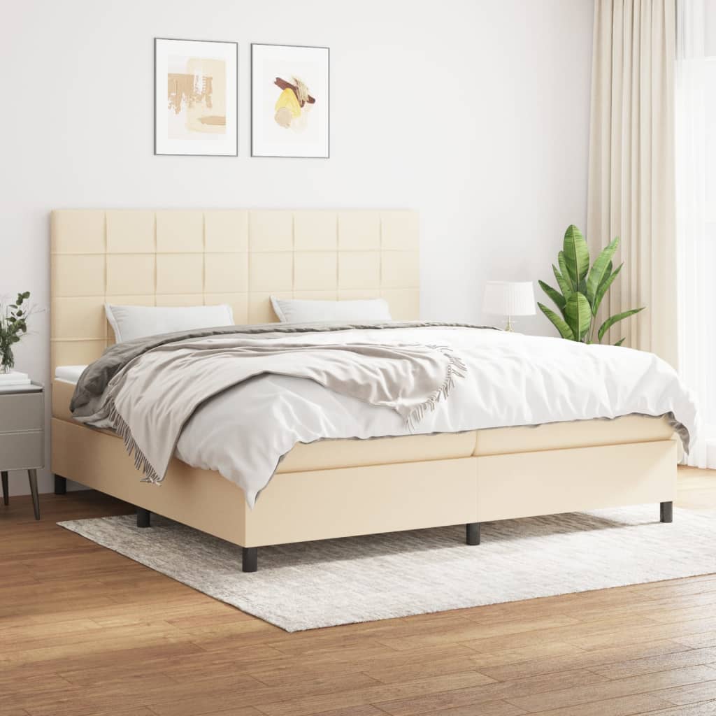 kontinentalseng med madras 200x200 cm stof cremefarvet