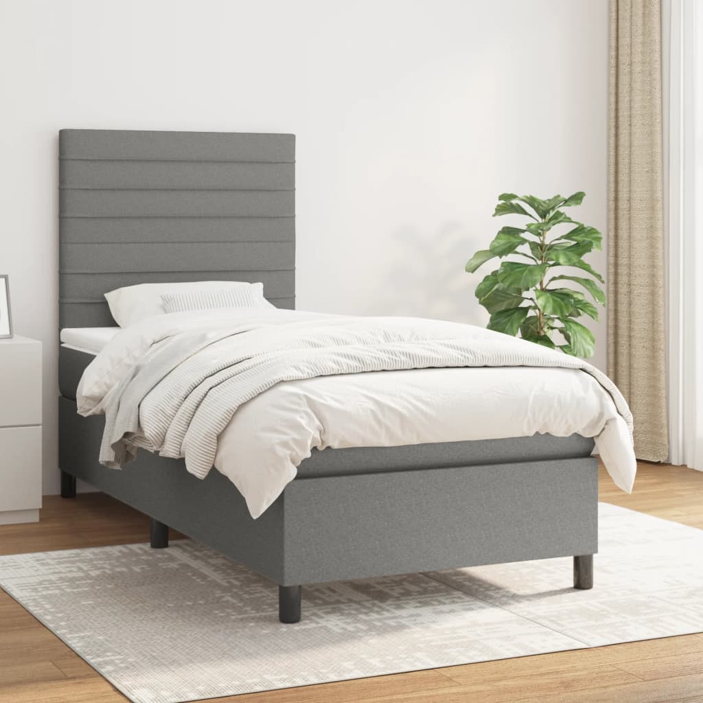 kontinentalseng med madras 90x190 cm stof mørkegrå