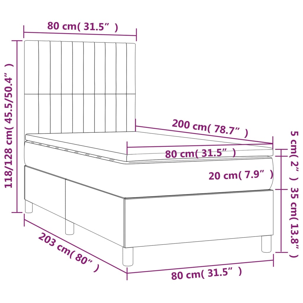 kontinentalseng med madras 80x200 cm stof gråbrun