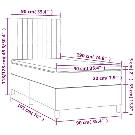 kontinentalseng med madras 90x190 cm stof gråbrun