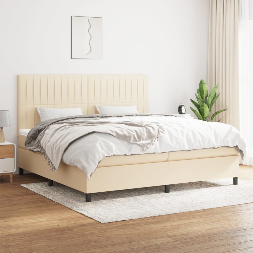 kontinentalseng med madras 200x200 cm stof cremefarvet