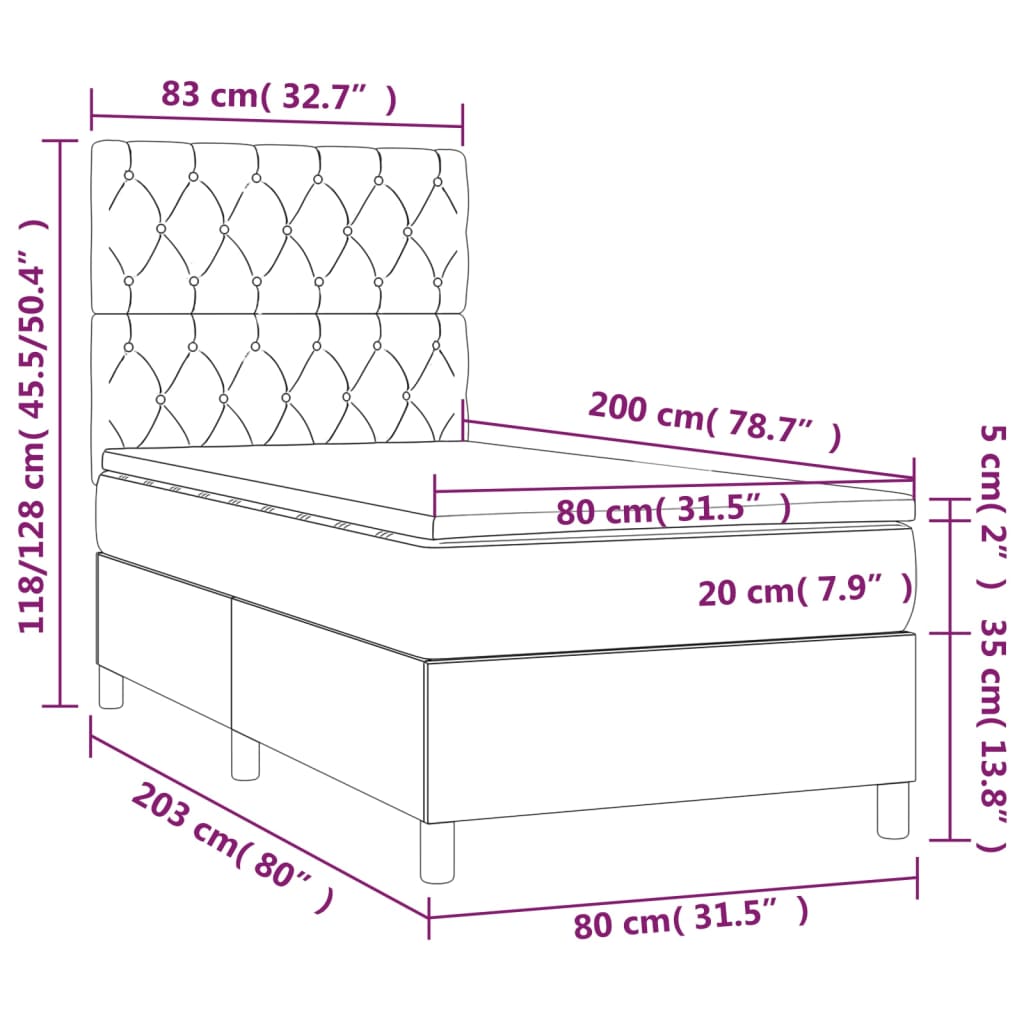 kontinentalseng med madras 80x200 cm stof cremefarvet