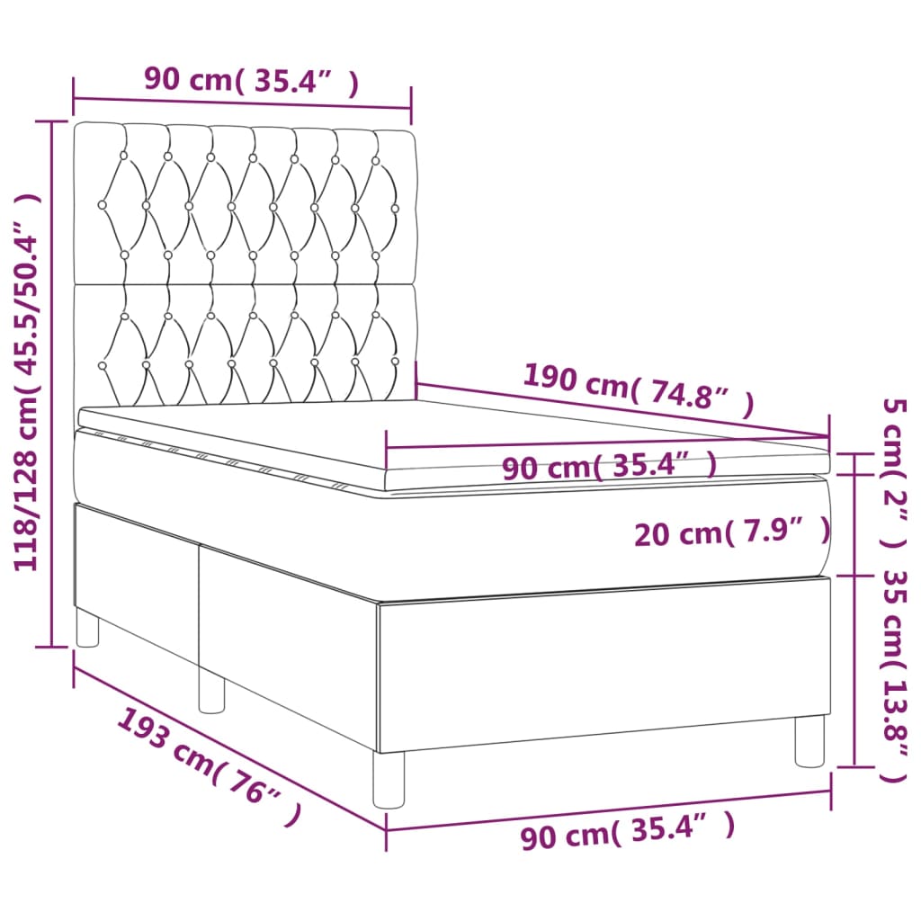 kontinentalseng med madras 90x190 cm stof blå
