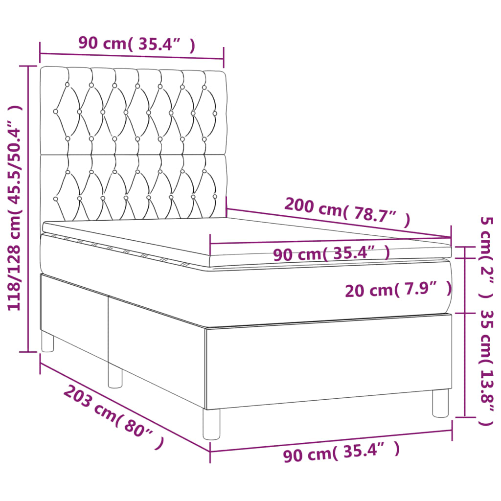 kontinentalseng med madras 90x200 cm stof cremefarvet