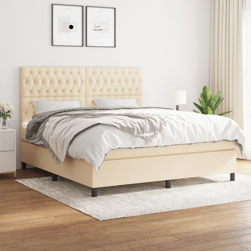 kontinentalseng med madras 180x200 cm stof cremefarvet