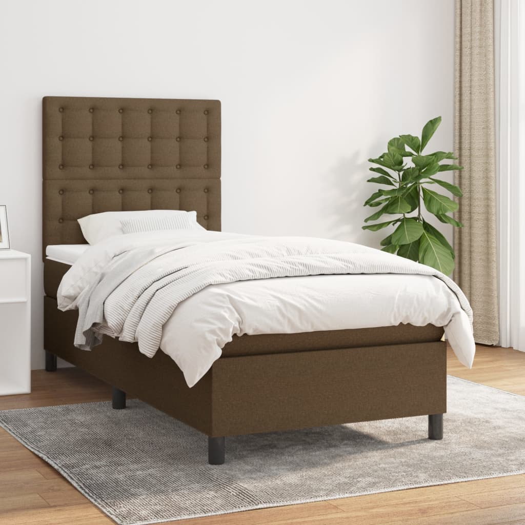 kontinentalseng med madras 90x200 cm stof mørkebrun