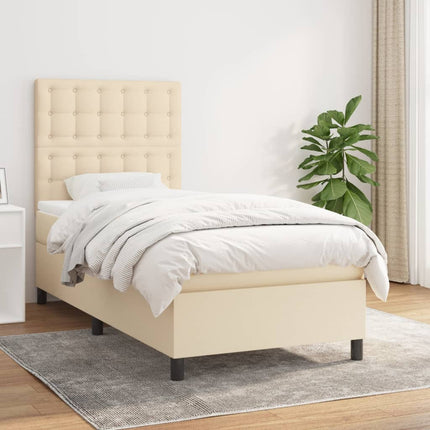 kontinentalseng med madras 90x200 cm stof cremefarvet