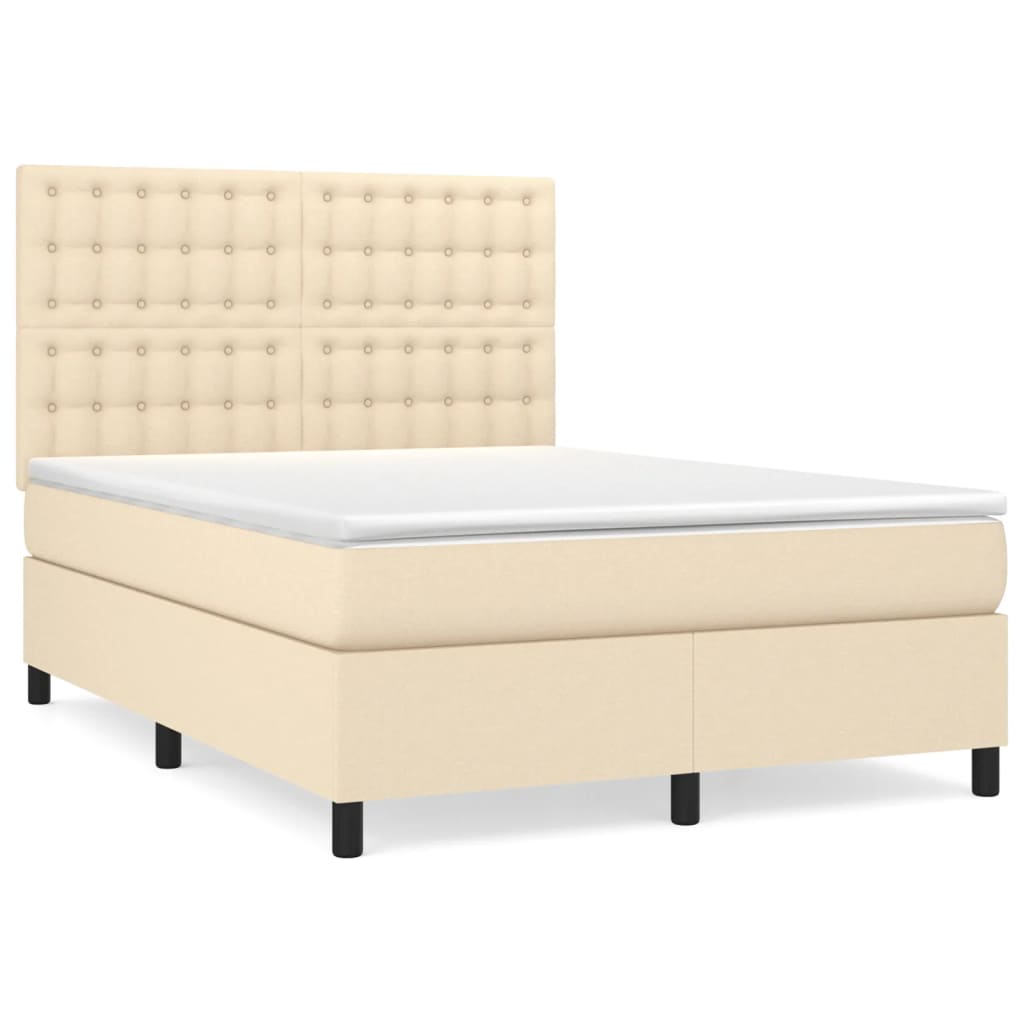 kontinentalseng med madras 140x190 cm stof cremefarvet