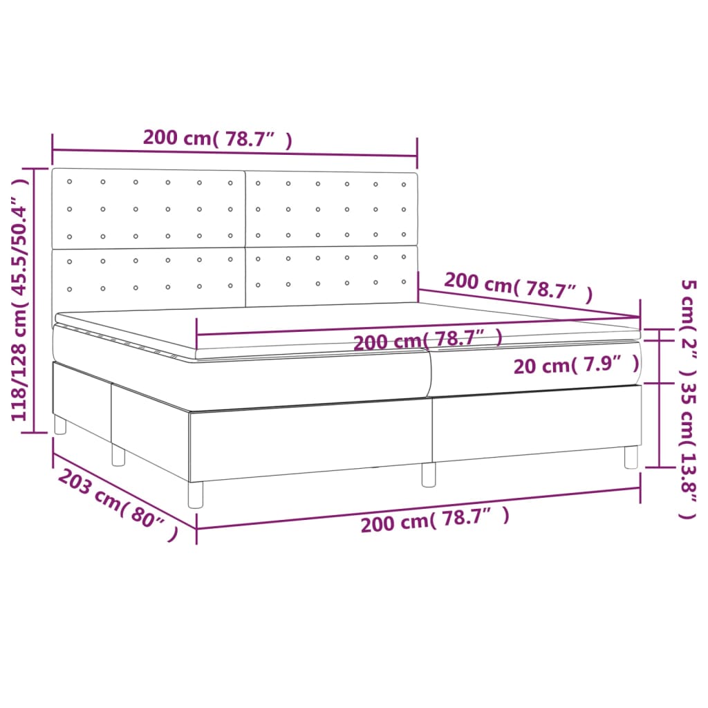 kontinentalseng med madras 200x200 cm stof mørkegrå