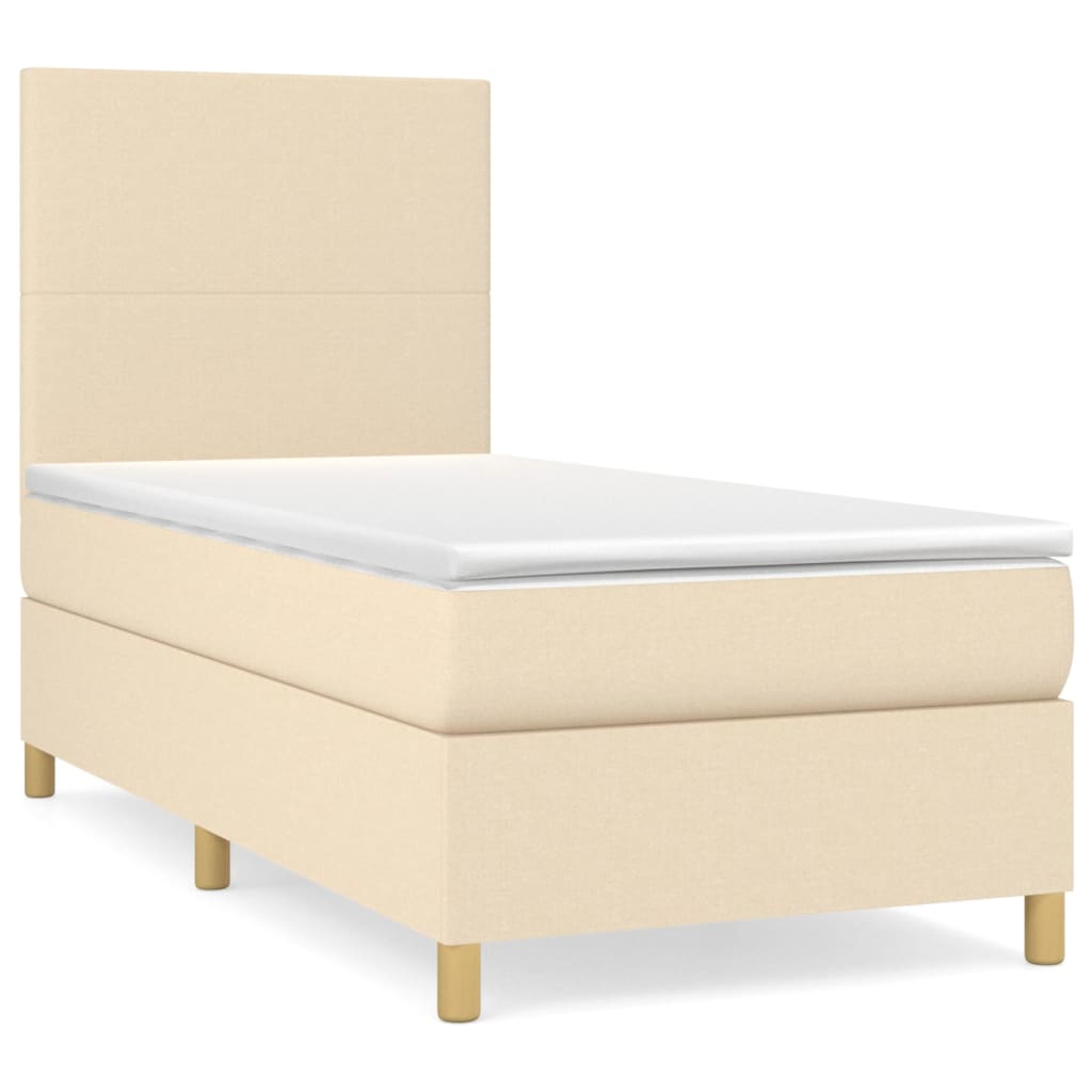 kontinentalseng med madras 90x190 cm stof cremefarvet
