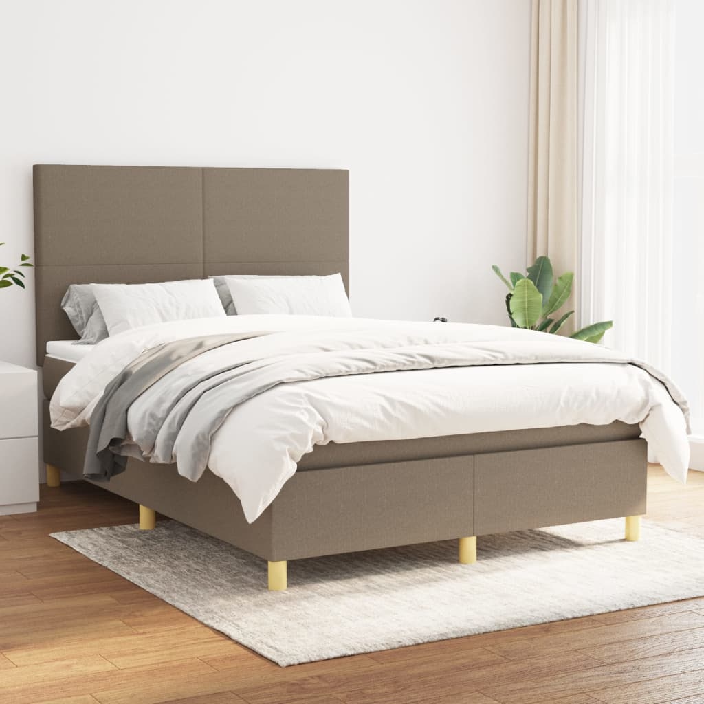 kontinentalseng med madras 140x190 cm stof gråbrun