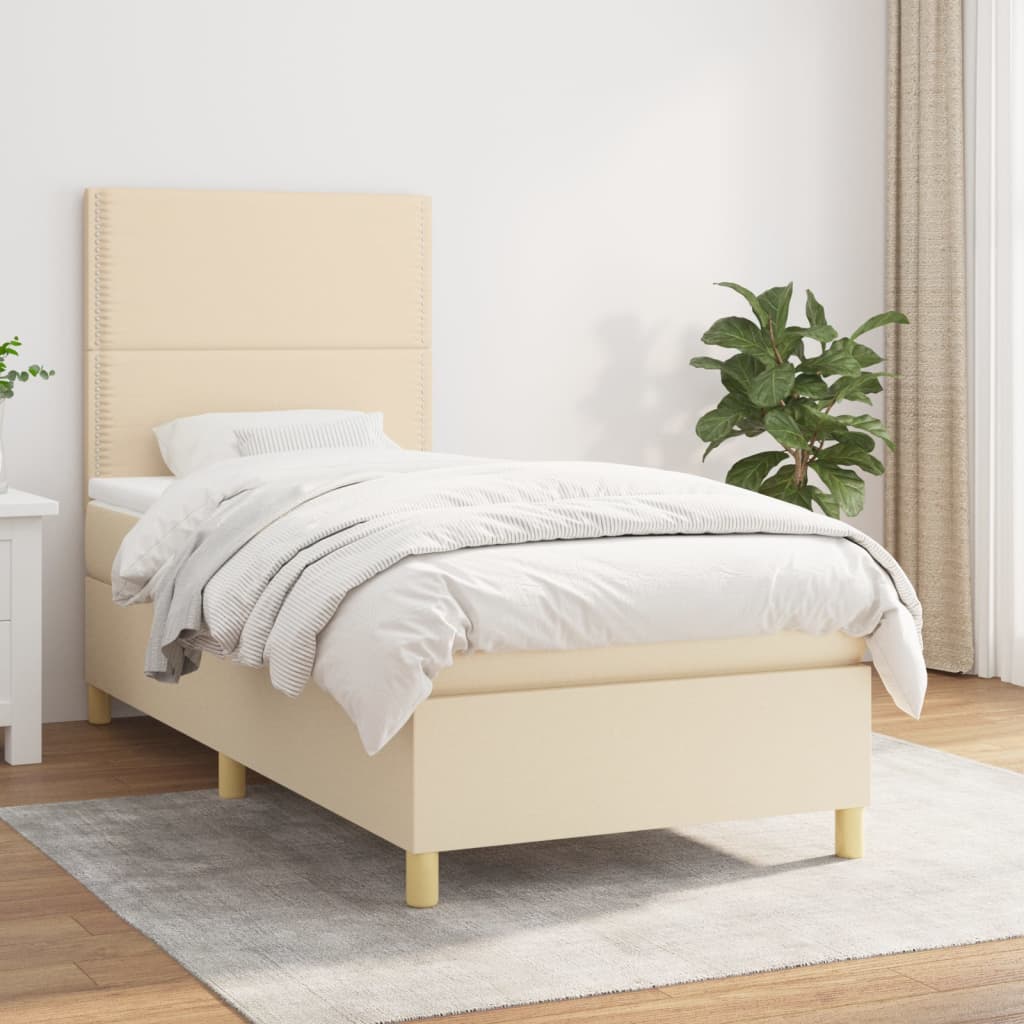kontinentalseng med madras 90x200 cm stof cremefarvet