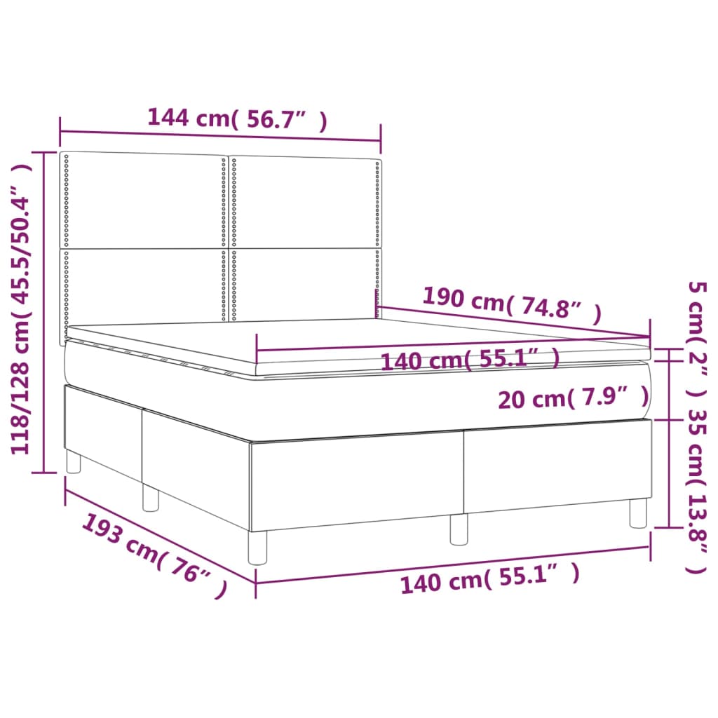 kontinentalseng med madras 140x190 cm stof mørkegrå