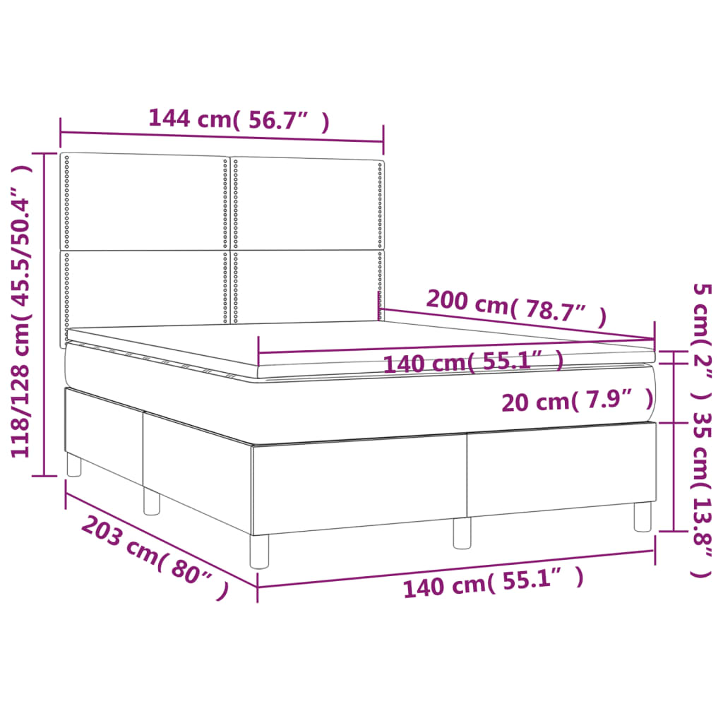 kontinentalseng med madras 140x200 cm stof sort