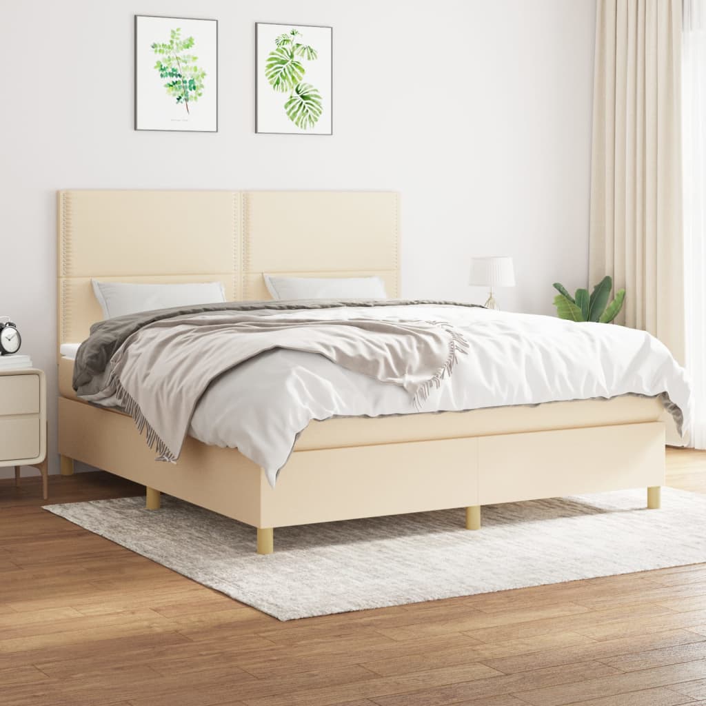 kontinentalseng med madras 180x200 cm stof cremefarvet