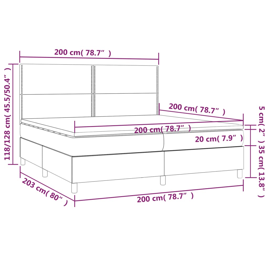 kontinentalseng med madras 200x200 cm stof mørkegrå