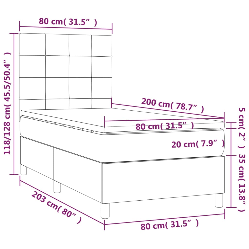 kontinentalseng med madras 80x200 cm stof sort