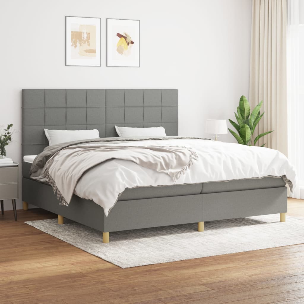 kontinentalseng med madras 200x200 cm stof mørkegrå