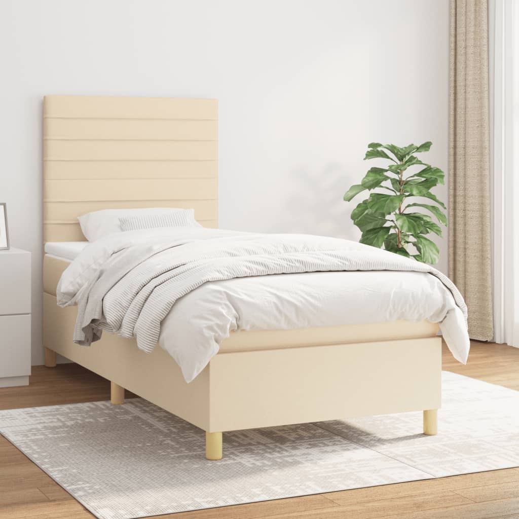 kontinentalseng med madras 90x190 cm stof cremefarvet