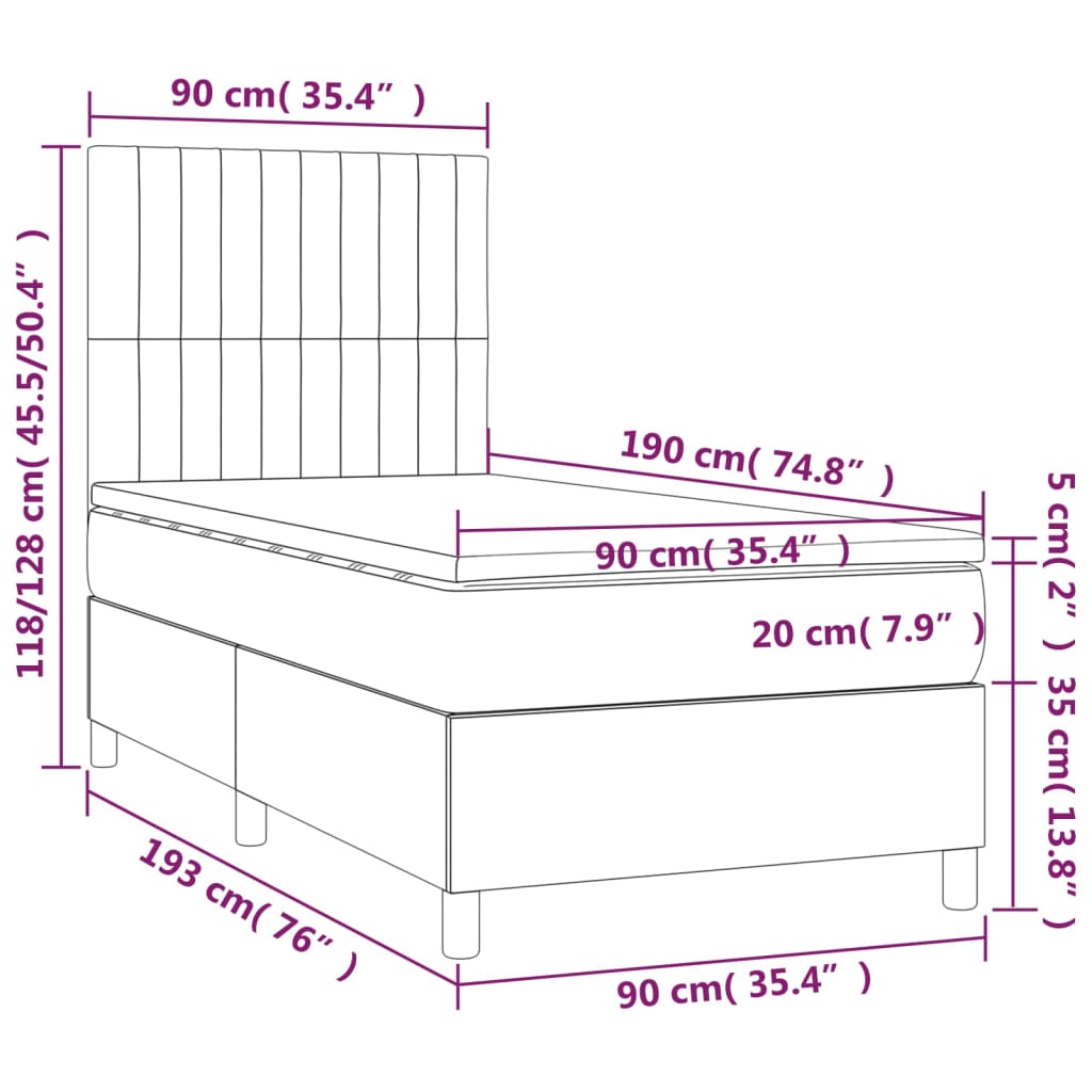 kontinentalseng med madras 90x190 cm stof lysegrå