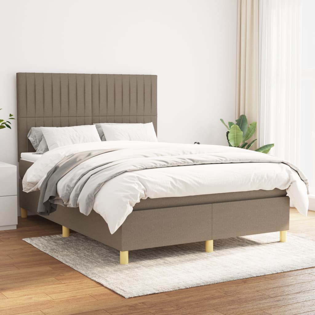 kontinentalseng med madras 140x190 cm stof gråbrun