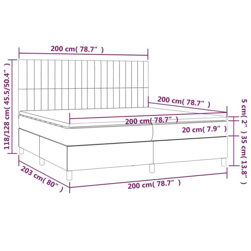 kontinentalseng med madras 200x200 cm stof lysegrå