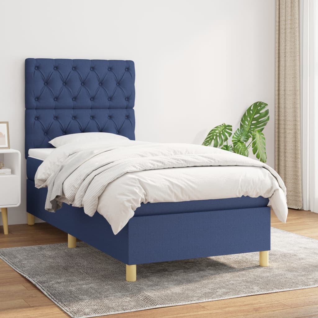 kontinentalseng med madras 80x200 cm stof blå