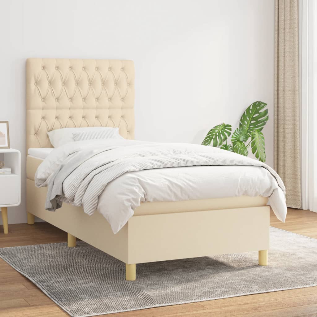 kontinentalseng med madras 90x200 cm stof cremefarvet