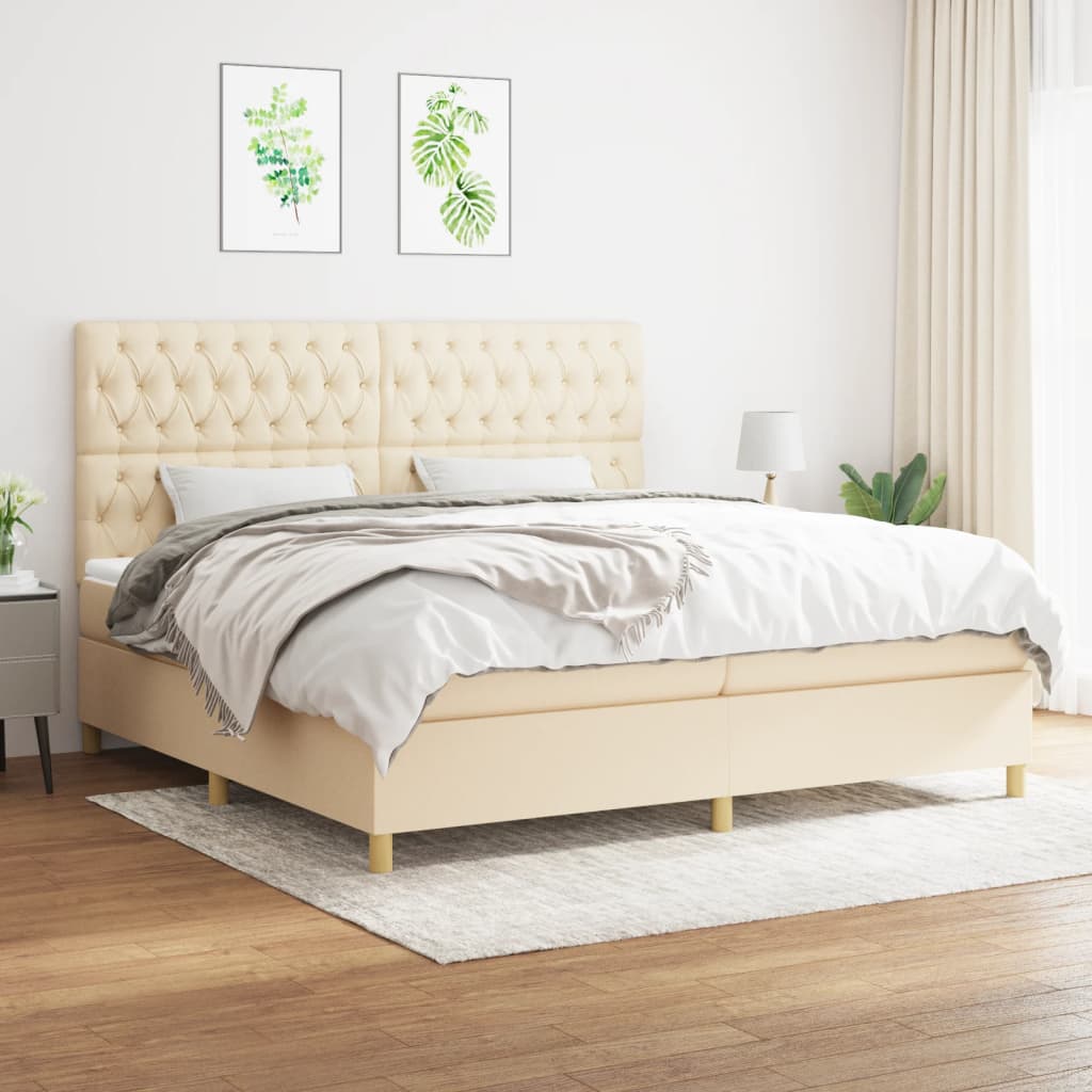 kontinentalseng med madras 200x200 cm stof cremefarvet