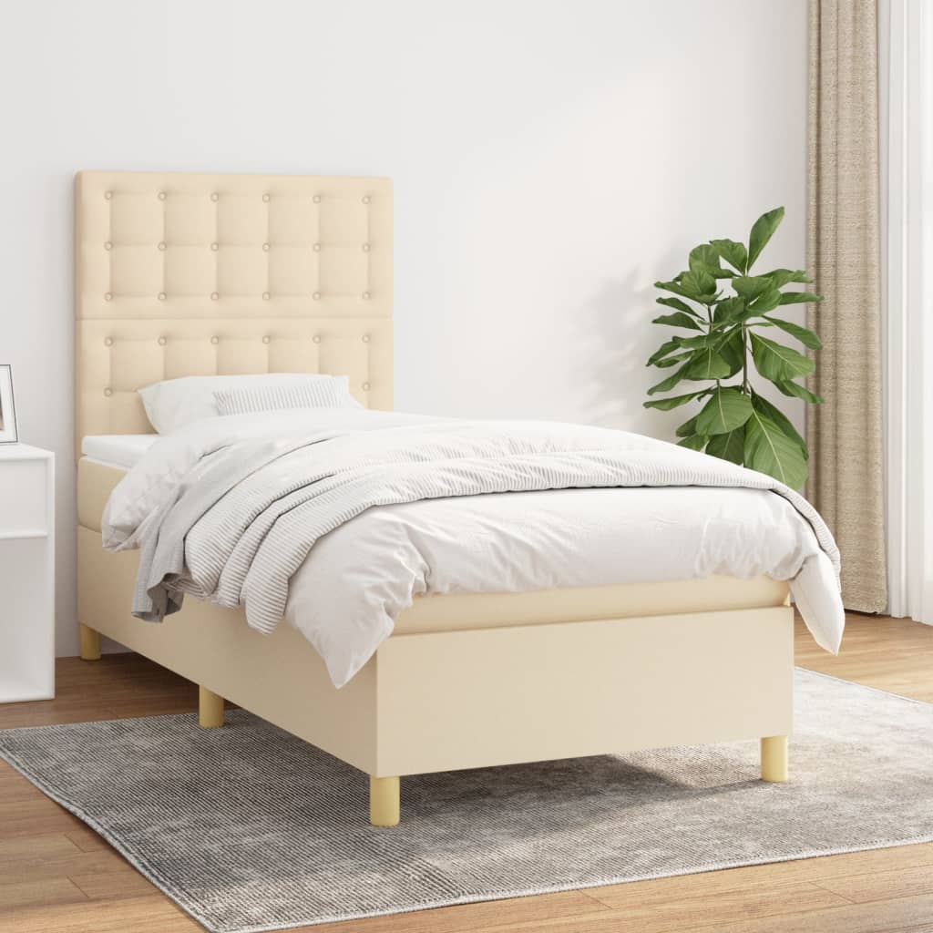 kontinentalseng med madras 90x190 cm stof cremefarvet