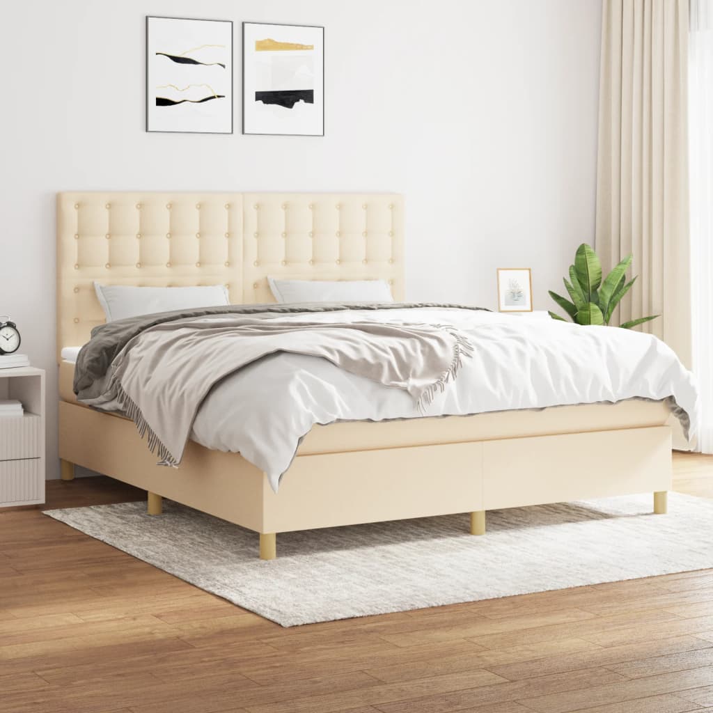 kontinentalseng med madras 160x200 cm stof cremefarvet