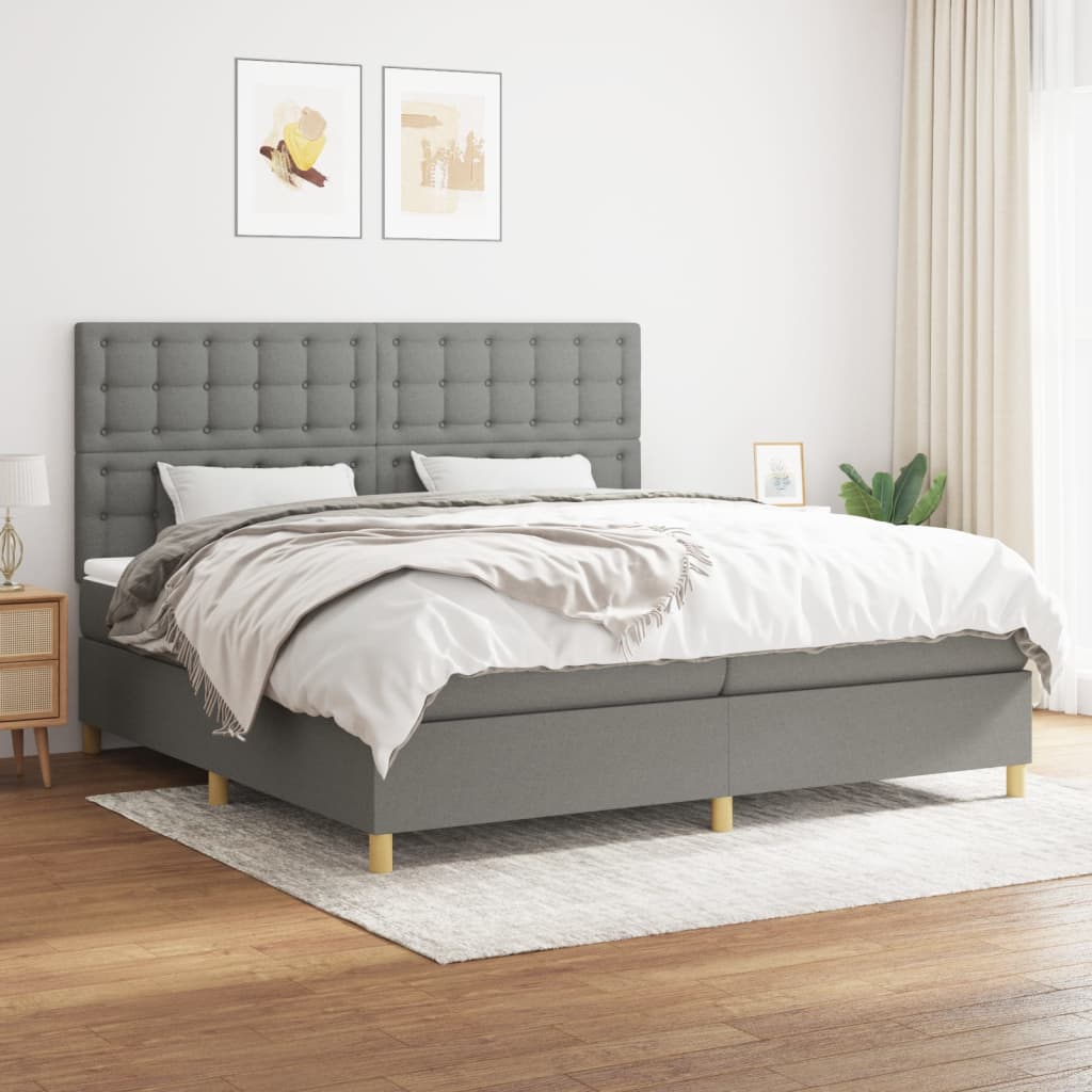 kontinentalseng med madras 200x200 cm stof mørkegrå